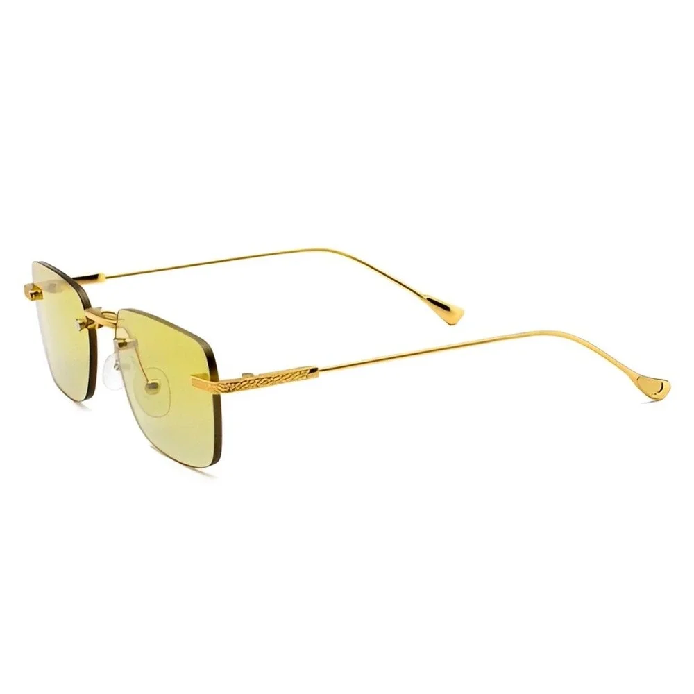 Fashion Narrow Small Women Sunglasses Yellow Tinted Lens Gold Metal Frame  Retro